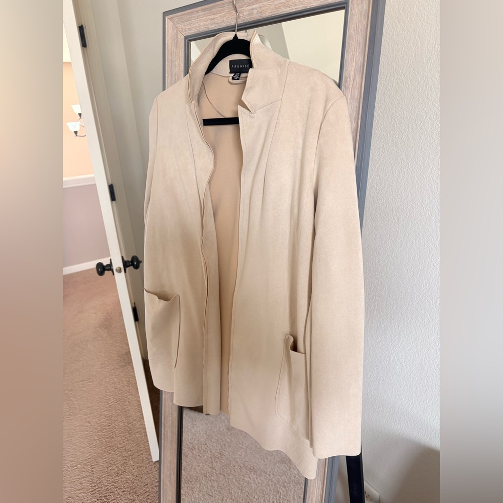 Premise Faux Leather trench with pockets open front